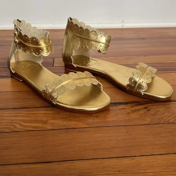 ELF Midsummer Gold Leather Sandals with Hand Cut Detailing - Picture 4 of 13